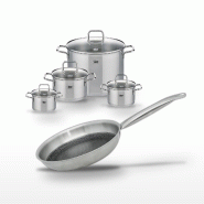Batterie de cuisine Poêle 24 cm et faitouts 14/16/20/26 cm en inox Elo Collection Relief Solution Citrin - gris 3176239940114