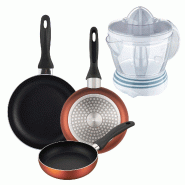 BERGNER - Set de 3 Poêles Ø16/20/24cm en Aluminium Pressé Cuivre métallisé avec Presse-agrumes NATURALLY 40W 1,2 L - PK9908