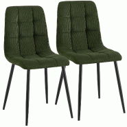 CLP Lot de 2 chaises de salle a manger Antibes en velours cotele Cordon HBT: 84x45x55 cm Vert - vert textile 327383