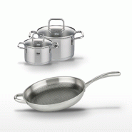 Lot Poêle 32 cm & 2 Faitouts 16/12 cm Elo Relief Evolution - gris inox 3176239954692