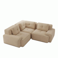 Merax Canapé d'angle modulable 2 places , Cloud Sofa Cord sans cadre, canapé lounge près du sol, avec accoudoirs larges, beige - beige multi-matér