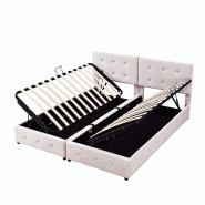 Merax Lit rembourré 180x200 cm, lit coffre hydraulique, lit double 2-en-1 en velours, Beige - beige multi-matériau LDU00215AAA