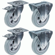 Roulette 160mm 6" frein en caoutchouc gris fixe capacité 540kg, jeu de 4 Roulette 160mm 6" frein en caoutchouc gris fixe capacité 540kg, jeu de 4