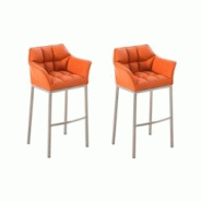 CLP Ensemble de 2 tabourets de bar Damaso en similicuir avec piétement en métal Orange/Acier inoxydable - orange polyester 304015