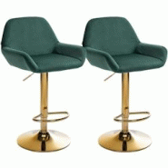 CLP Lot de 2 tabourets de bar Braga or velours Vert foncé - vert textile 325117 CLP Lot de 2 tabourets de bar Braga or velours Vert foncé - vert textile 325117