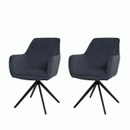 Décoshop26 - Lot de 2 chaises de salle à manger avec accoudoirs siège rotatif en tissu anthracite cadre en acier noir 04_0007370 - noir 3000262084494 Décoshop26 - Lot de 2 chaises de salle à manger avec accoudoirs siège rotatif en tissu anthracite cadre en acier noir 04_0007370 - noir 3000262084494