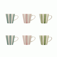 Novastyl - Lot6 Tasse Arlequin 20cl En Gres Blanc Rayures Couleurs Assorties - 3256391044537 Novastyl - Lot6 Tasse Arlequin 20cl En Gres Blanc Rayures Couleurs Assorties - 3256391044537