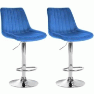 Décoshop26 - Lot de 2 tabourets de bar réglable en hauteur pivotant à 360° assise en tissu bleu couture verticale pied métal chromé 10_0004426 - Décoshop26 - Lot de 2 tabourets de bar réglable en hauteur pivotant à 360° assise en tissu bleu couture verticale pied métal chromé 10_0004426 -