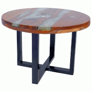 Décoshop26 - Table d'appoint design rustique en teck résine diamètre 60 cm multicolore DEC040182 - 3000264791109