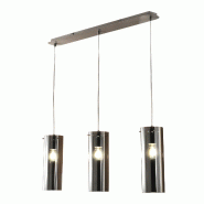 Fabas Luce Suspension Sintesi en métal et verre soufflé fumé, 3 douilles E27, design moderne et élégant pour éclairage intérieur IP20 - gris 80