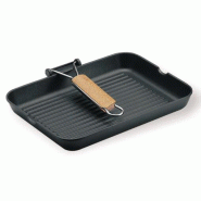 RISOLI' grill  gratella en fonte d'aluminium haute epaisseur  cm 33x26 avec manche pliable en bois - aluminium 000092/36P00