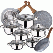 San Ignacio - Batterie de cuisine Cassel 14/16/18/20/24 cm en acier inoxydable avec ensemble de poêles Daimiel 22/26/28 cm en aluminium forgé - mult