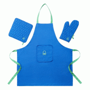 Benetton - Set 3pc Tablier (Tablier + Gant de Cuisine + Manique) 100% Coton - bleu BE168