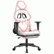 Décoshop26 - Fauteuil de bureau chaise gaming sur roulettes avec repose-pied en PVC blanc et rose DEC025743 - blanc 3000255424818