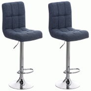 Décoshop26 - Lot de 2 tabourets de bar design rétro moderne surpiqûres carrées en tissu bleu et métal chromé 10_0006180 - bleu métal 3000265427083_0