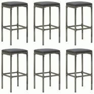 Décoshop26 - Lot de 6 tabourets de bar avec coussins gris en résine tressée gris DEC029582 - gris 3000257446153