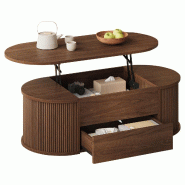 Merax Table basse réglable en hauteur 100 x 50 x 35 cm avec tiroir, rangements cachés et plateau ovale, coloris noyer - Bois manufacturé N625P535565N