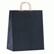 Sac kraft vergé bleu poignées torsadées 24+10x31cm - par 50