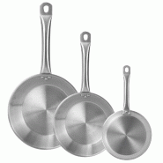 WellHome - Set de 3 poêles Ø26/Ø28/Ø30 cm en acier inoxydable, compatibles induction et SANS revêtement antiadhésif - inox PK8575