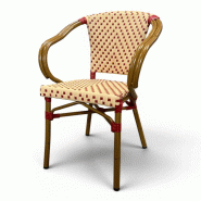 Bistromania MULHOUSE fauteuil terrasse aluminium polyéthylène accoudoirs tressé L57 P57 H83cm crème rouge empilable - beige aluminium EA296