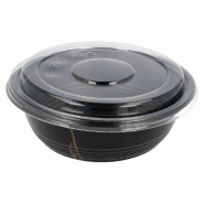 Bol PP noir+couvercle transparent 700cc Ø17x6,1cm - par 500