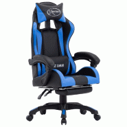 Helloshop26 - Chaise fauteuil siège pivotante de bureau informatique étude de jeux vidéo avec repose-pied et similicuir bleu 02_0024217 - bleu poly