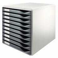 LEITZ Bloc de classement 10 tiroirs, en polystyrène choc, coloris gris clair/gris foncé - gris 52810089