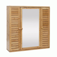 Mendler Armoire de toilette HWC-B18, armoire de toilette suspendue, 3 étagères 3 portes miroir bambou 60x60x15cm - marron verre 86302