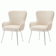 Merax Velvet Ensemble de 2 chaises de salle à manger luxueuses, pour salon, chambre ou détente, avec accoudoirs et pieds réglables, beige et argent