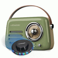 Radio Vintage portable Ledwood ALMA, FM, Bluetooth Entrée USB, Puissance 30W Batterie 1500mAh, Retro Vintage Vert Olive OVNI LED - 3666638035127