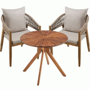 TecTake GmbH tectake Ensemble de jardin composé d'une table et de 2 chaises, résistant aux intempéries, en bois d'acacia  Sable - beige Bois massif