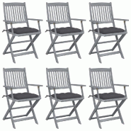 VidaXL Chaises Pliables D Extérieur Lot De 6 Et Coussins Bois D Acacia - gris 3065422