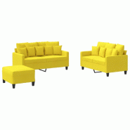 VidaXL Ensemble de canapés 3 pcs avec coussins Jaune clair Tissu Modèle AbriForestier 48 - 3201661