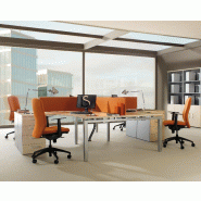 Bureau bench 4 personnes Quadra - Mobel  Linea. - Alu, Acacia clair, 3 tiroirs