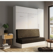 COMPOSITION LIT ESCAMOTABLE RANGEMENT BLANC DYNAMO SOFA CANAPÉ NOIR 140*200 CM L : 205 CM