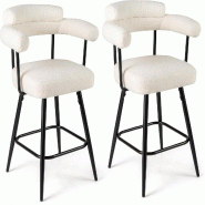 COSTWAY Set de 2 Tabourets de Bar, Tabourets de Comptoir 360° Pivotants, Hauteur d'Assise 69 cm, Tabouret en Bois avec Repose-pieds - blanc VH34020IT
