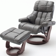 FAUTEUIL RELAX CLAIRAC ASSISE EN CUIR NOUGAT PIED EN BOIS NOYER AVEC REPOSE PIED