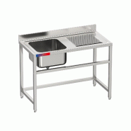 Gasfrit – Évier sous comptoir avec 1 bac et 1 égouttoir, industriel, en acier inoxydable, étagère et robinet inclus, 1200 x 600 x 850 mm. - inox