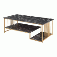 Helloshop26 - Table basse console d'appoint acier effet marbre noir or 03_0010803 - 3000225420048