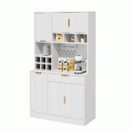 Merax buffet 100 x 40 x 175 cm, meuble haut de cuisine avec plan de travail, prises et USB, porte-verres, casier bouteilles, blanc - blanc Bois manufa Merax buffet 100 x 40 x 175 cm, meuble haut de cuisine avec plan de travail, prises et USB, porte-verres, casier bouteilles, blanc - blanc Bois manufa