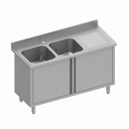 Plonge avec 2 bacs à gauche sur armoire portes battantes 1500x600x9... - P934636150