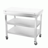 Table de travail en inox 1000x600 mm avec plaque de découpe blanche et 2 étagères sur roulettes PREMIUM - GOLDINOX - gris inox 3701770841271