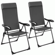 TecTake GmbH tectake Chaise de camping pliable MÜRITZ en aluminium avec appui-tête gris anthracite - 405588 - gris acier 405588 TecTake GmbH tectake Chaise de camping pliable MÜRITZ en aluminium avec appui-tête gris anthracite - 405588 - gris acier 405588