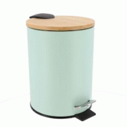 TENDANCE - Poubelle à pédale 3L en métal vert pastel avec couvercle en bambou - système de frein de chute - 3664323173284 TENDANCE - Poubelle à pédale 3L en métal vert pastel avec couvercle en bambou - système de frein de chute - 3664323173284