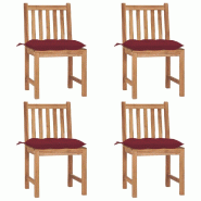 VidaXL Chaises De Jardin Lot De 4 Avec Coussins Bois De Teck Massif - rouge 3073112