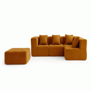 Canapé d'angle modulaire MILYSOFA SOFABULOUS 4 places avec méridienne Tissu fine bouclette Brun cannelle - MS-BULOUS-5-CB