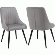 Décoshop26 - 2 chaises de salle à manger en tissu velours rembourré gris pieds évasés en métal noir CDS09321 - gris 3000471069602 Décoshop26 - 2 chaises de salle à manger en tissu velours rembourré gris pieds évasés en métal noir CDS09321 - gris 3000471069602