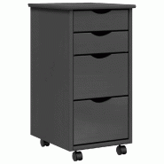 Helloshop26 - Armoire roulante avec tiroirs grande capacité bureau 34 x 39 x 65,5 cm en bois de pin gris 02_0047173 - gris Bois massif 3000234636508