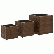 Helloshop26 - Jardinière bac lit surélevé plantes fleurs jardin terrasses d'extérieur 3 pcs résine tressée marron 02_0038886 - 3000218087623