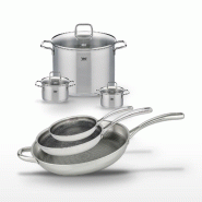 Lot de 3 Poêles 24/28/32 cm et 3 Faitouts 12/14/26 cm Elo Relief Evolution - gris inox 3176239956009